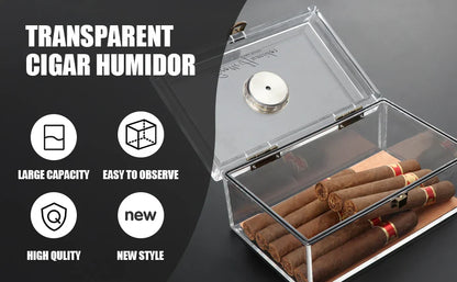 Rynx | Scotte Acrylic Cigar Case Humidor – Holds 20 Cigars, Includes Hygrometer, Humidifier, Cigar Cutters, Punch & Accessories