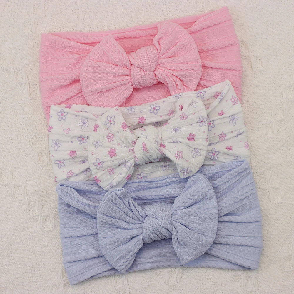 Rynx | 3Pcs Baby Headband Set: Knit Bows, Elastic Nylon Turban