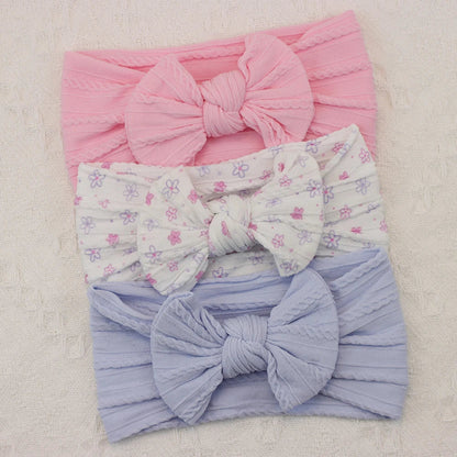 Rynx | 3Pcs Baby Headband Set: Knit Bows, Elastic Nylon Turban