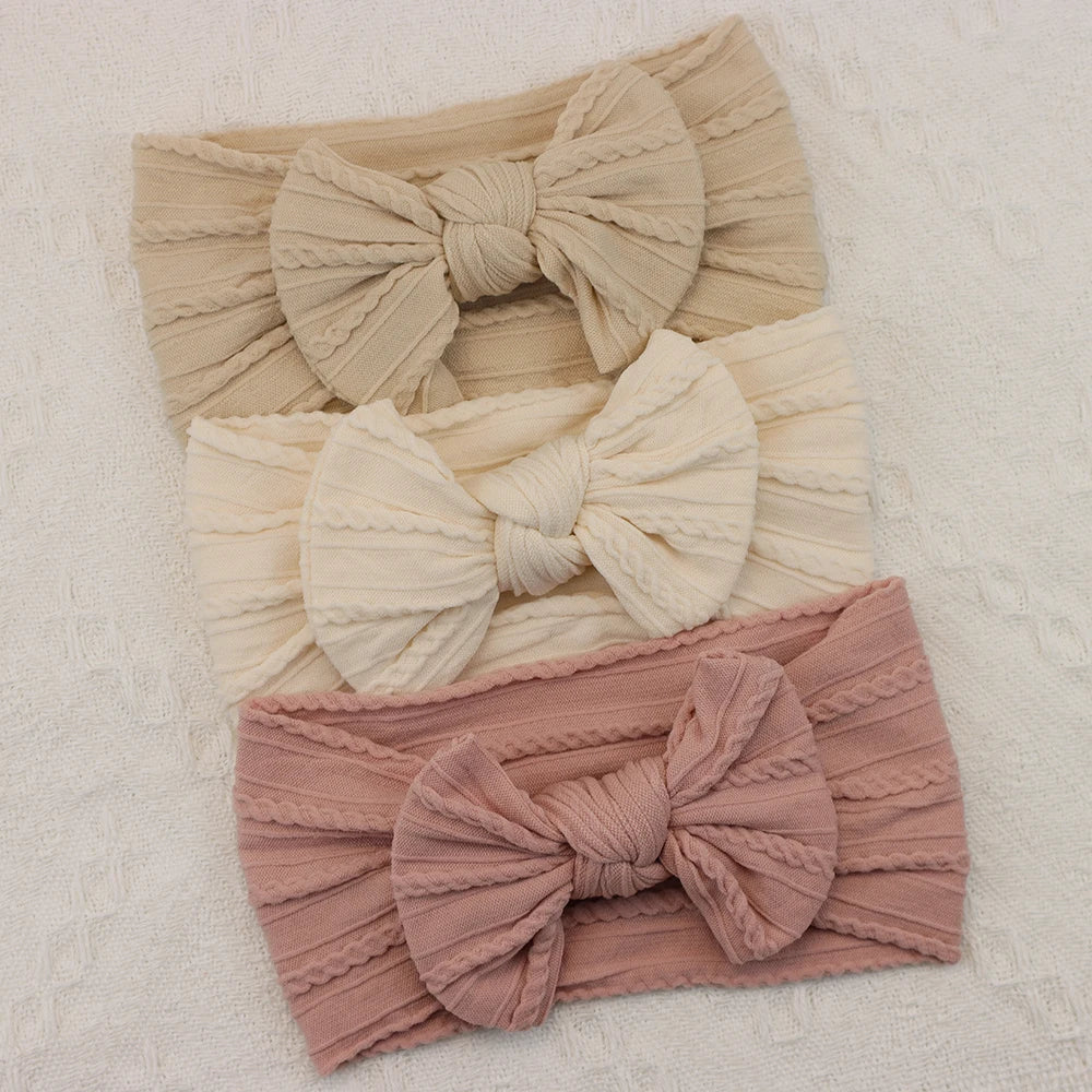 Rynx | 3Pcs Baby Headband Set: Knit Bows, Elastic Nylon Turban