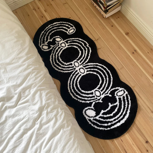 Rynx | Black White Tufting Letter Rug Long Nightstand Mat Soft Bedroom Living Room Rug Play Mat Floor Mat Aesthetic Home Decor 48x120cm