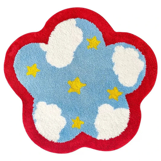 Rynx | Nordic Tufting Sky Star Living Room Rug Soft Flower Shape Kids Play Mat Non-Slip Carpet Mat Kawaii Home Tidy Decor 90x90cm