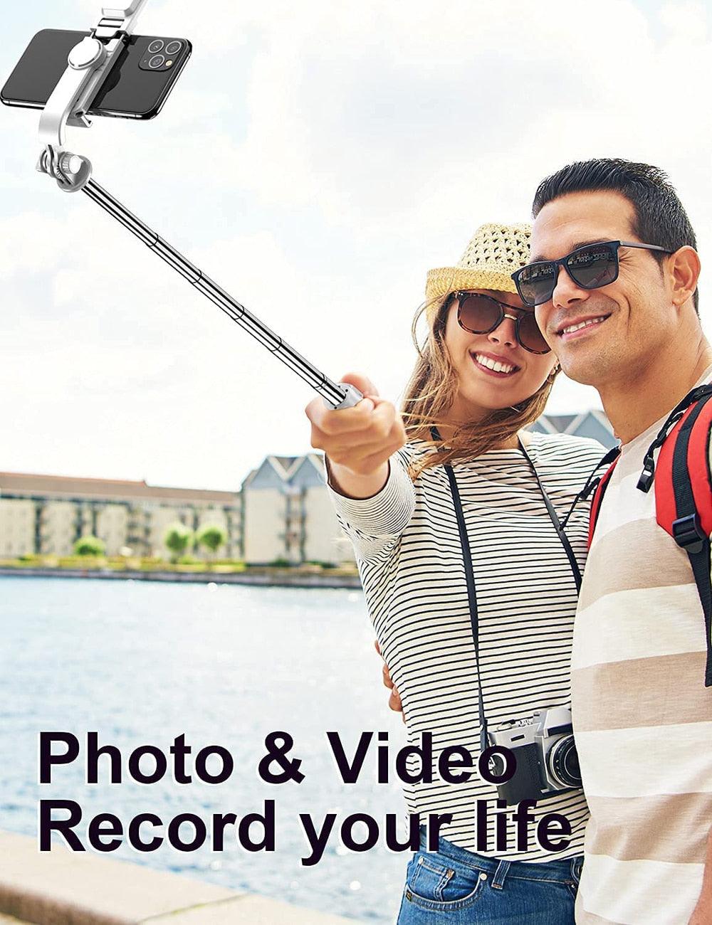 Rynx | Versatile wireless tripod selfie stick with Bluetooth remote control, 360° rotation and built-in fill light - Compatible with Android and iOS