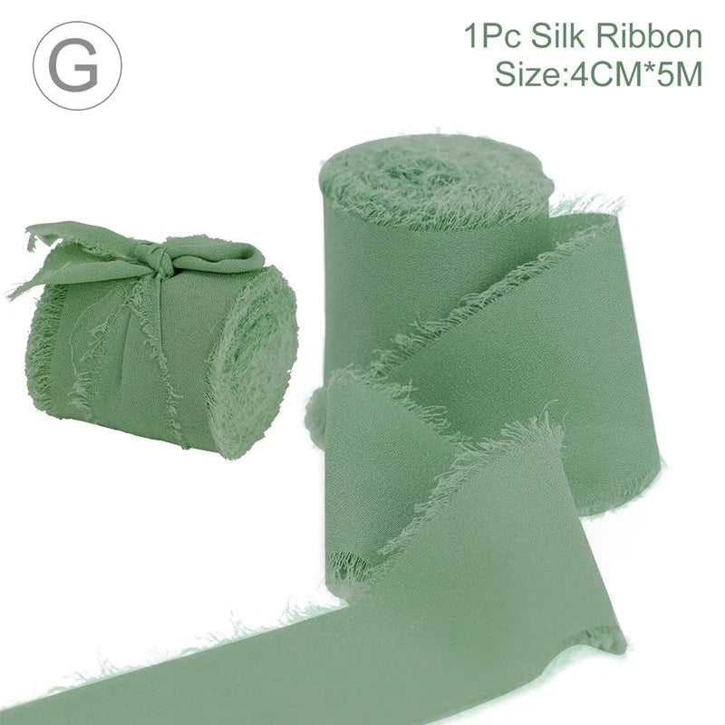 Rynx | 5M Handmade Frayed Edged Satin Chiffon Silk Ribbon - For Wedding Invitations, Bouquets, Birthday Party Decorations, and Gifts