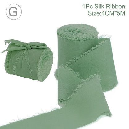 Rynx | 5M Handmade Frayed Edged Satin Chiffon Silk Ribbon - For Wedding Invitations, Bouquets, Birthday Party Decorations, and Gifts