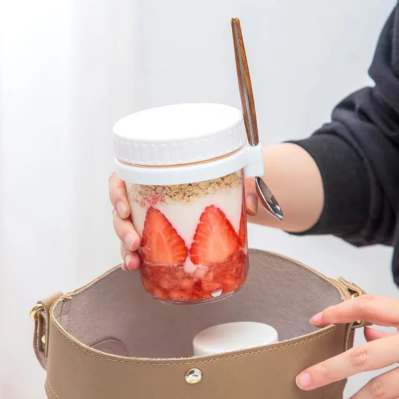 Rynx | Multifunctional Portable Breakfast Cup with Lid and Spoon - Perfect for Oatmeal, Cereal, Nuts, Yogurt, Salad, and More! Heat-Resistant Tumbler for Juice and Milk On-the-Go