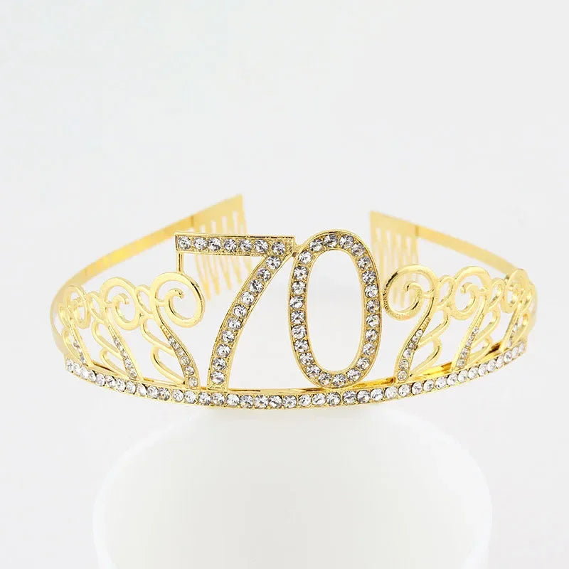 Rynx | Gold Crystal Birthday Tiara Crown for Women – 30th, 40th, 50th, 60th Party Decoration and Cake Topper