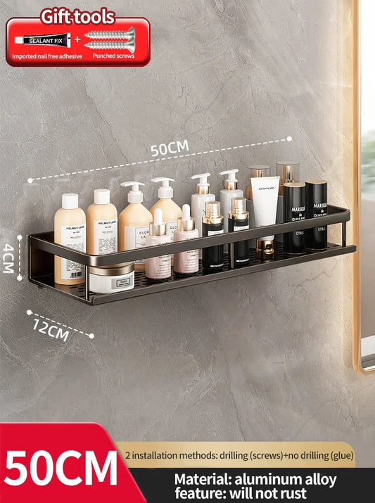 Rynx | Punch-Free Bathroom Rack – Aluminum Space-Saving Shelf – No Drill Hanging Organizer – Wall-Mounted Toilet Shelf for Efficient Bathroom Storage