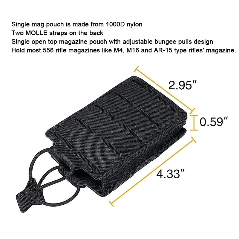 Rynx | Tactical 5.56mm Mag Pouch – Single Magazine Open-Top MOLLE Bag for M4, M14, M16, AR-15 Rifle Magazines