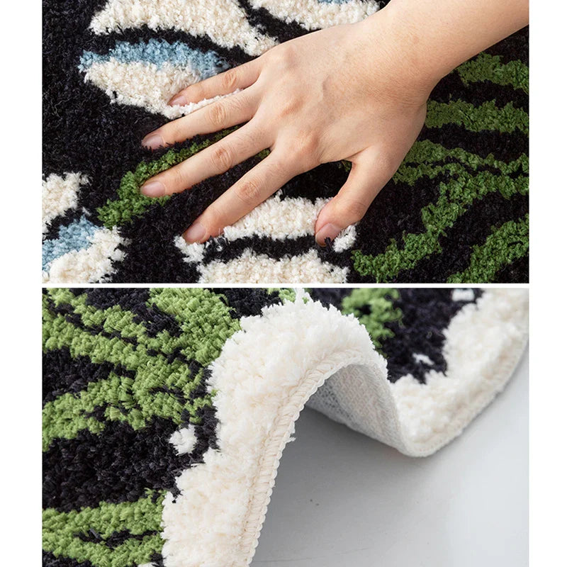 Rynx | Oval Tufting Tulip Bathroom Mat Soft Black White Bathroom Door Mat Plush Rug Bedroom Area Rug Floor Safety Mat Living Room Decor