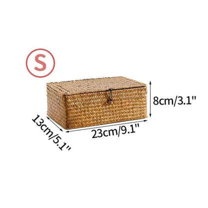 Rynx | Natural Seaweed Organizer Basket with Lid - Stylish Storage Solution for Cosmetics, Small Items, and Laundry