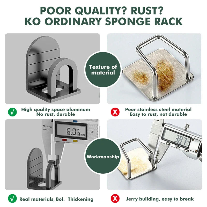 Rynx | Space Aluminium Kitchen Sponge Holder - Efficient Sink Dish Washing and Drain Drying Rack