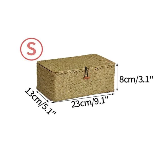 Rynx | Natural Seaweed Organizer Basket with Lid - Stylish Storage Solution for Cosmetics, Small Items, and Laundry