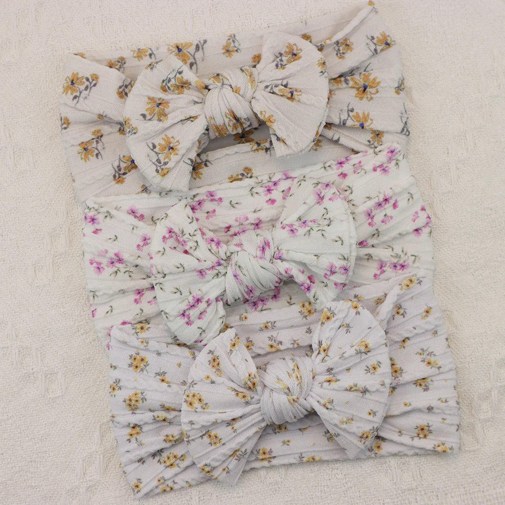 Rynx | 3Pcs Baby Headband Set: Knit Bows, Elastic Nylon Turban