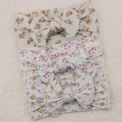 Rynx | 3Pcs Baby Headband Set: Knit Bows, Elastic Nylon Turban