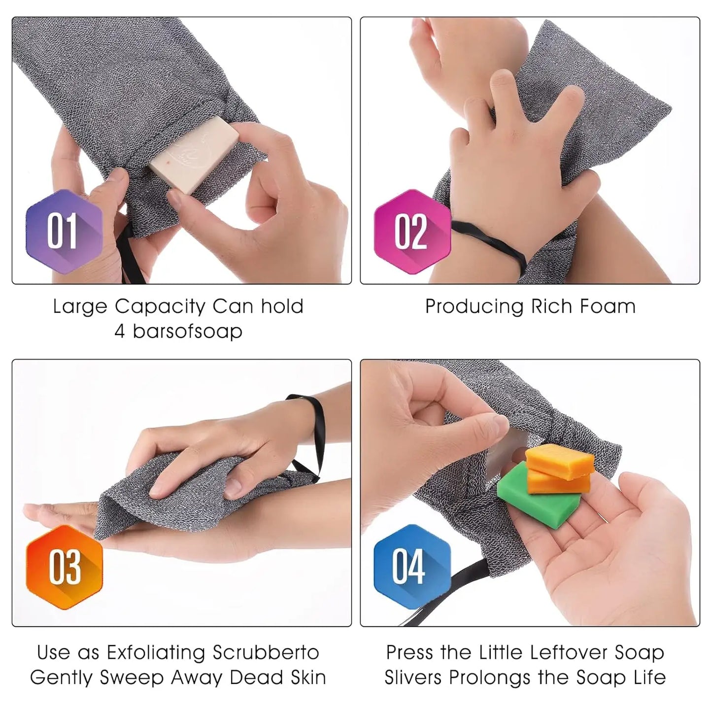 Rynx | 3 PCS Soap Exfoliating Bag Set: Mesh Woven Body Foam Scrubber Pouch for Bathroom Shower - Soap Saver Pocket Sponge Exfoliator