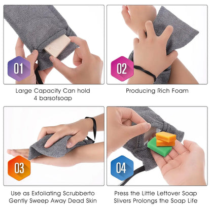 Rynx | 3 PCS Soap Exfoliating Bag Set: Mesh Woven Body Foam Scrubber Pouch for Bathroom Shower - Soap Saver Pocket Sponge Exfoliator