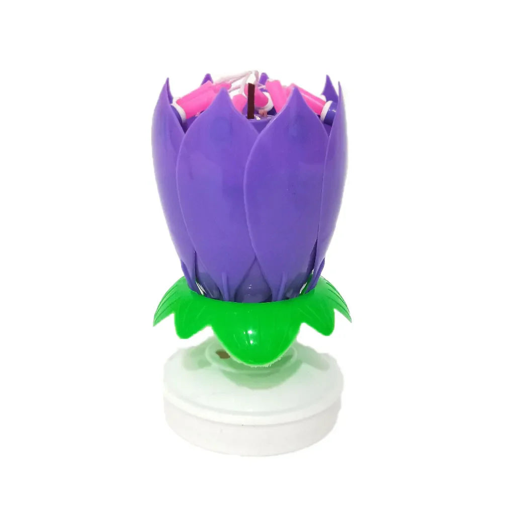 Rynx | Lotus Music Candle - Double Flower Blossom Birthday Cake Rotating Electronic Candle