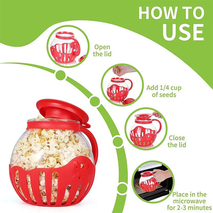 Rynx | LMETJMA 2.25QT Microwave Glass Popcorn Popper with Silicone Lid - Temperature Safe JT186 Microwave Popcorn Maker