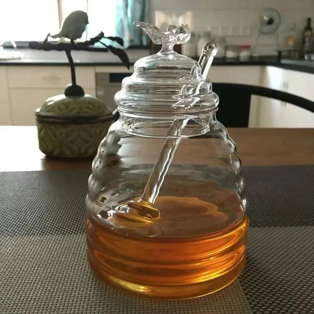 Rynx | Elegant 15oz Glass Honey Dispenser with Dipper and Airtight Lid