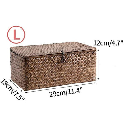 Rynx | Natural Seaweed Organizer Basket with Lid - Stylish Storage Solution for Cosmetics, Small Items, and Laundry