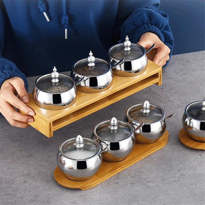 Rynx | Stainless Steel Spice Storage and Oil Sprayer Set - Essential Organizer for Culinary Lovers