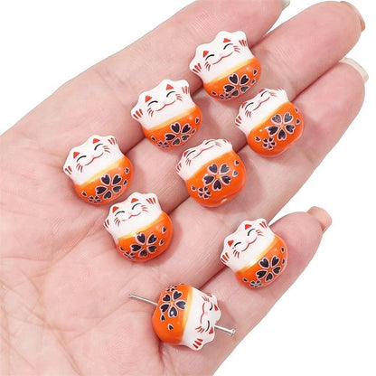 Rynx | Set of 2 Artisan 14mm Ceramic Lucky Cat Charms for Creative Jewelry Designs