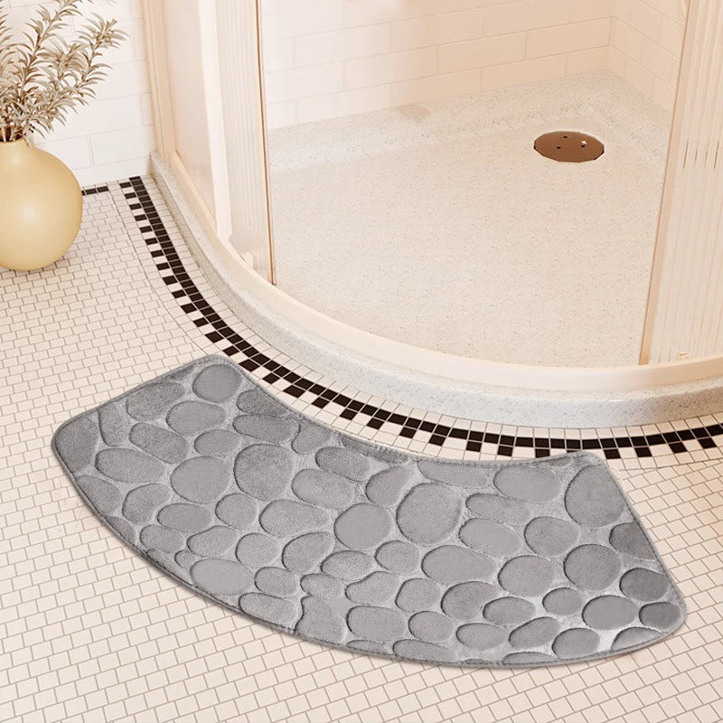 Rynx | Curved Bathroom Mat - Non-Slip Pebble Embossed Bath Mat | Absorbent Floor and Toilet Mat for Showers