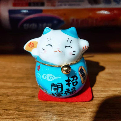 Rynx | Charming Japanese Ceramic Lucky Cat Daruma Figurine for Home Decor and Gifts