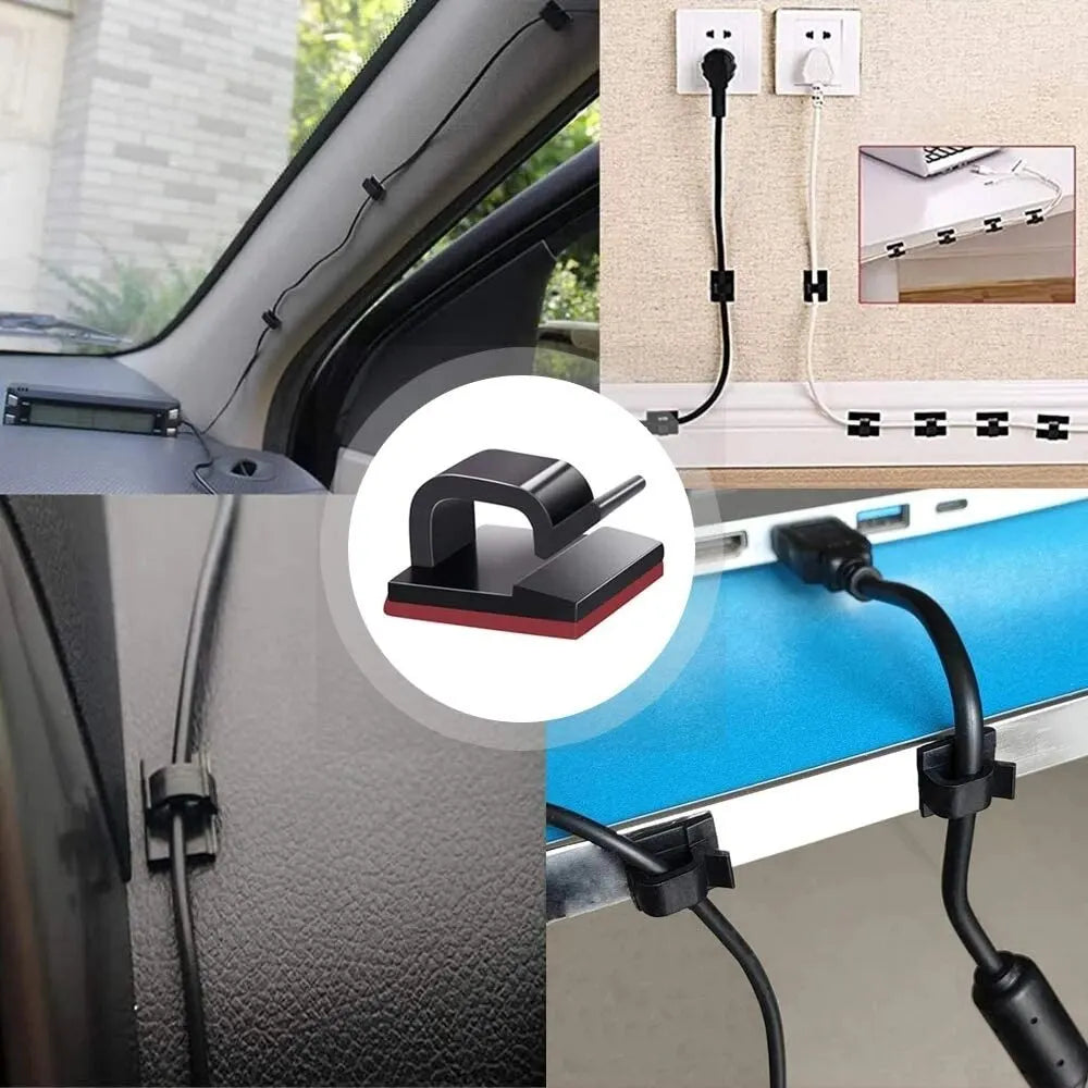 Rynx | 50PCS Cable Organizer Clips - Wire Manager Cord Holder for USB Charging Data Lines - Wall-Mounted Bobbin Winder Hooks