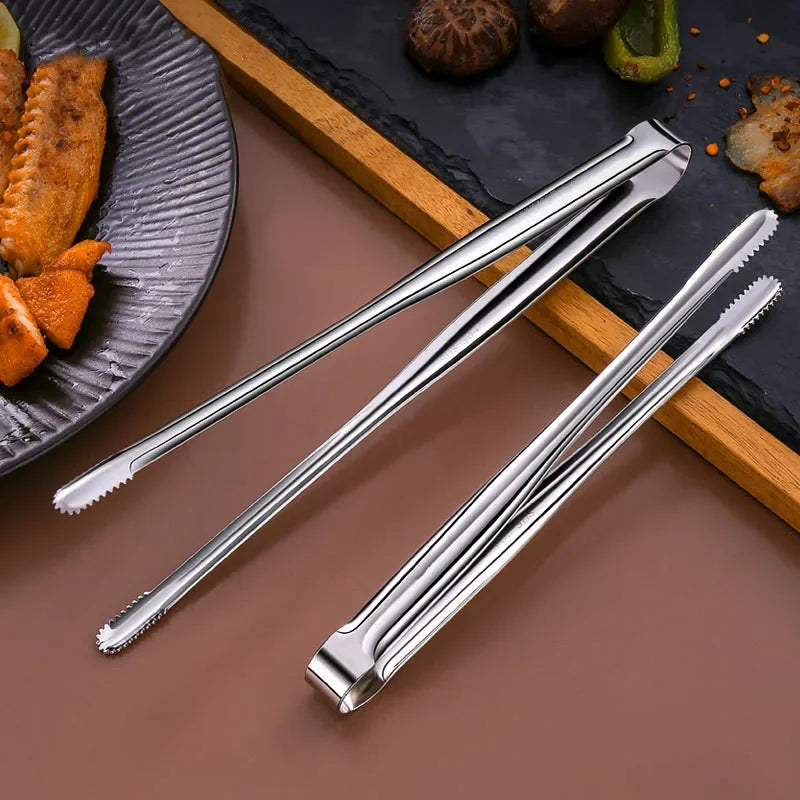 Rynx | Stainless Steel Grill Tongs – Non-Slip Food Clip, BBQ Steak, Bread Tong, Cooking Utensils, Party Kitchen Gadgets