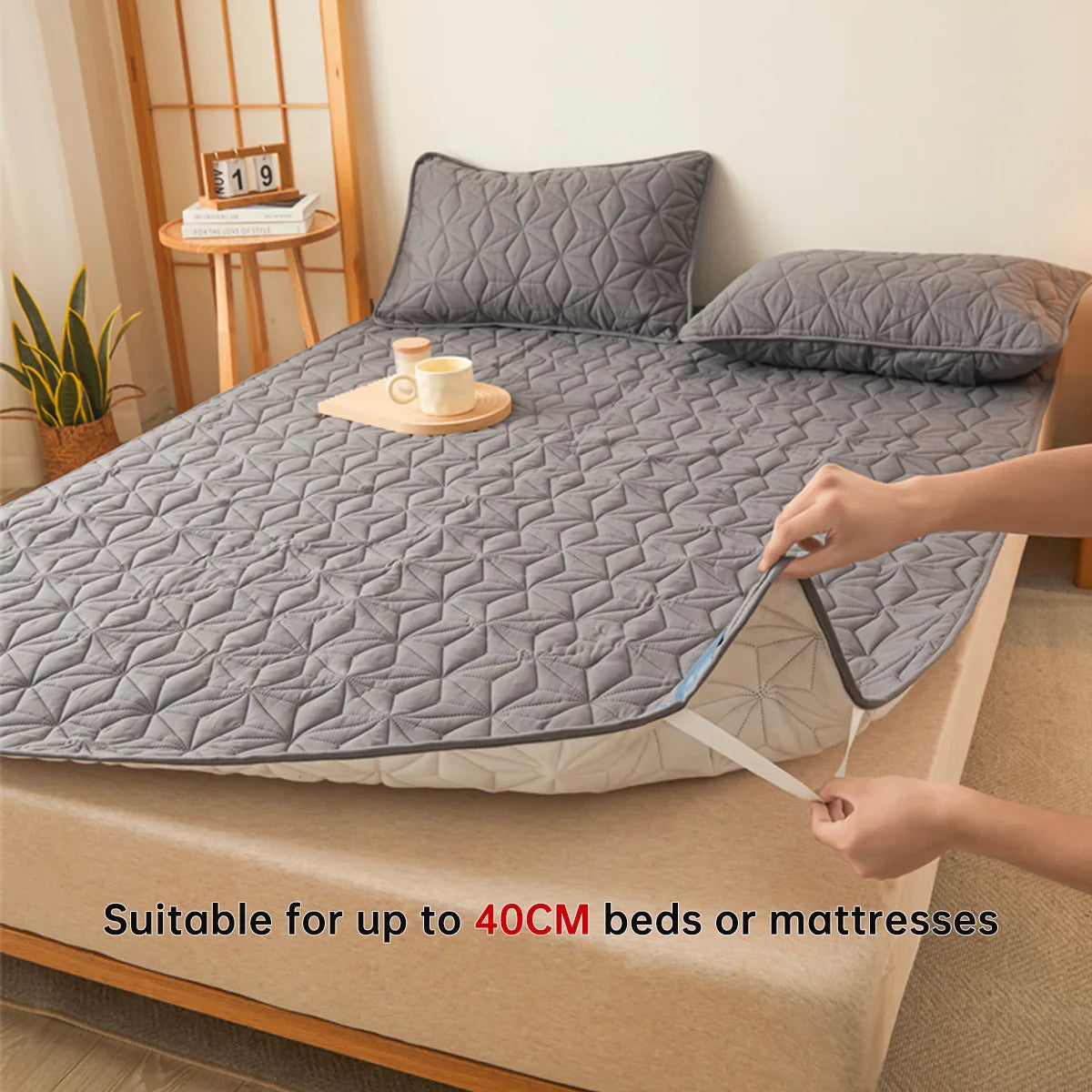 Rynx | Waterproof Mattress Topper with Elastic Band – Quilted Bed Protector Pad for Single/Double Beds | Winter Mattress Cover