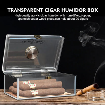 Rynx | Scotte Acrylic Cigar Case Humidor – Holds 20 Cigars, Includes Hygrometer, Humidifier, Cigar Cutters, Punch & Accessories
