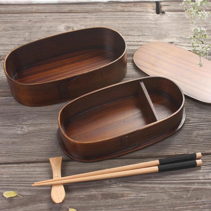 Rynx | Elegant Japanese Wooden Bento Box - Eco-friendly Portable Lunch Container for Meals, Sushi, and Snacks