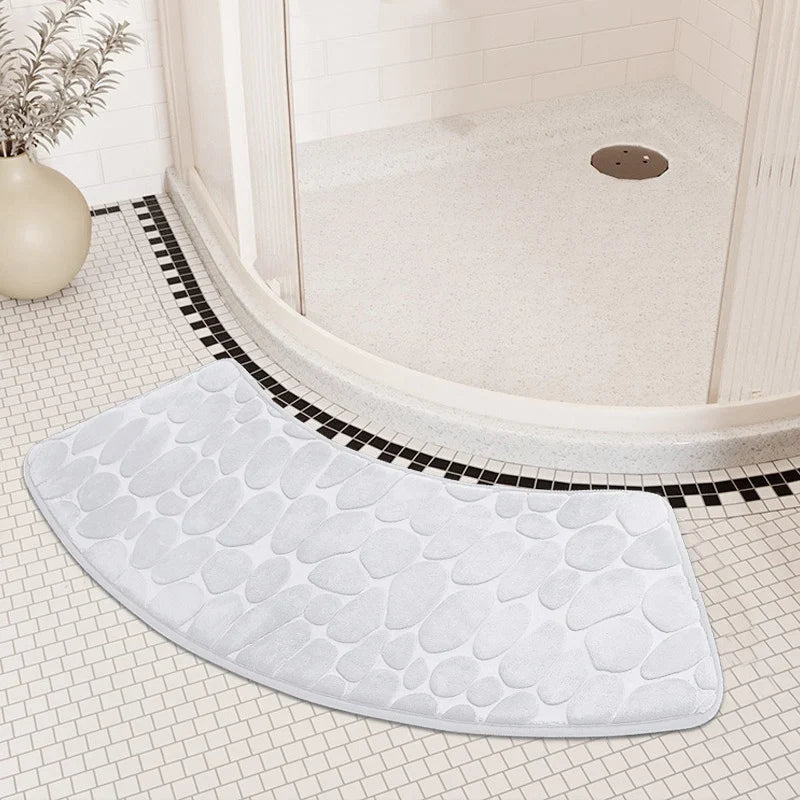 Rynx | Curved Bathroom Mat - Non-Slip Pebble Embossed Bath Mat | Absorbent Floor and Toilet Mat for Showers
