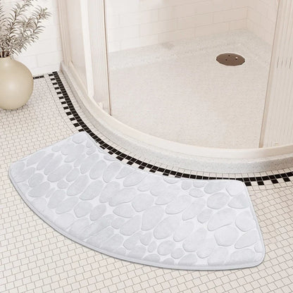 Rynx | Curved Bathroom Mat - Non-Slip Pebble Embossed Bath Mat | Absorbent Floor and Toilet Mat for Showers