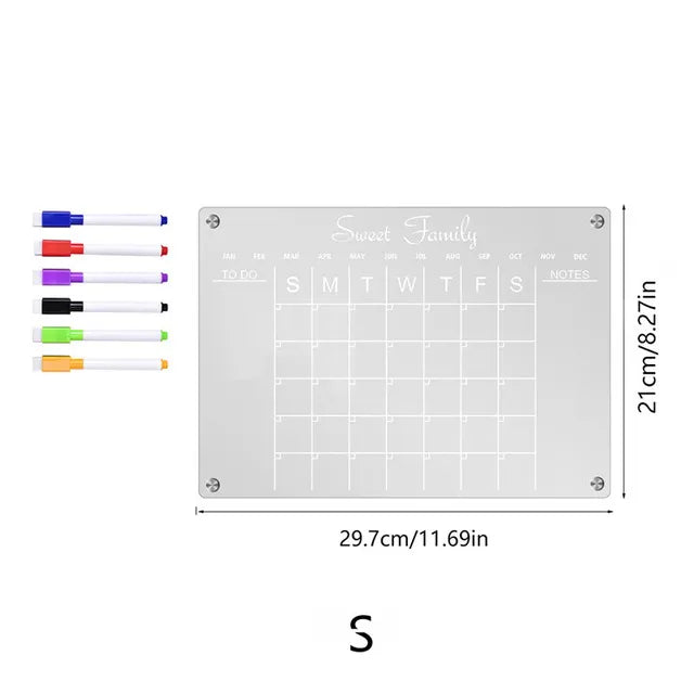 Rynx | Reusable Magnetic Dry Erase Fridge Calendar Board - Transparent Acrylic Fridge Magnet Sticker Planner for Schedules, Messages, and Menus