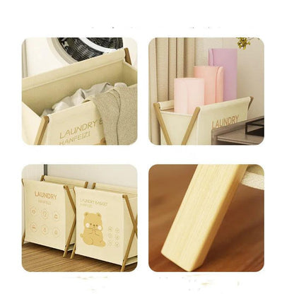 Rynx | Chic foldable laundry basket with lid - Elegant cotton-linen organizer for stylish home storage