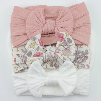 Rynx | 3Pcs Baby Headband Set: Knit Bows, Elastic Nylon Turban