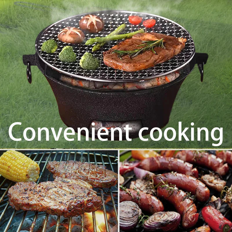 Rynx | Outdoor Holzkohlegrill Tragbarer Gusseisen BBQ 10-Zoll Oberfläche Camping Picknicks Outdoor Partys Kompaktes Design Zuhause Terrasse Campingplatz