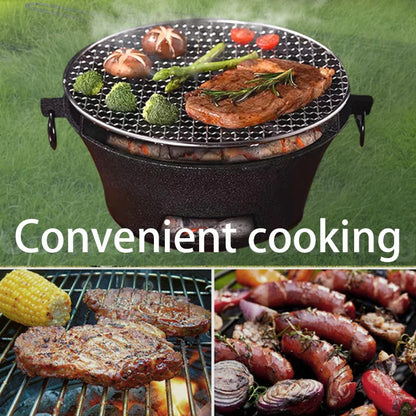 Rynx | Outdoor Holzkohlegrill Tragbarer Gusseisen BBQ 10-Zoll Oberfläche Camping Picknicks Outdoor Partys Kompaktes Design Zuhause Terrasse Campingplatz