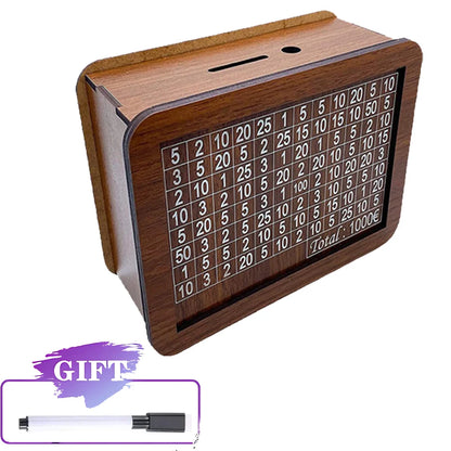 Rynx | Reusable Wooden Piggy Bank - Euro Money Box in 1000/2000/3000/5000 Sizes with Saving Goals and Number Boxes