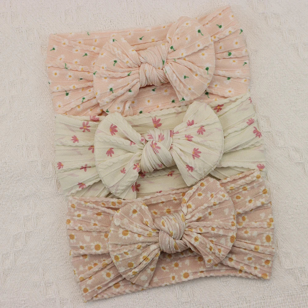 Rynx | 3Pcs Baby Headband Set: Knit Bows, Elastic Nylon Turban