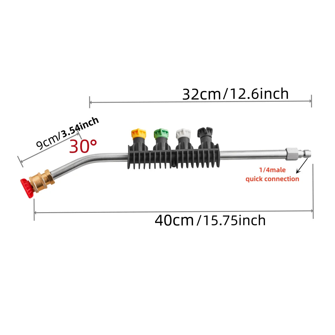 Rynx | 15-Inch Pressure Washer Wand with 30-Degree Curved Extension - Includes 5 Spray Nozzles and Nozzle Holder - 1/4 Inch Quick Connect