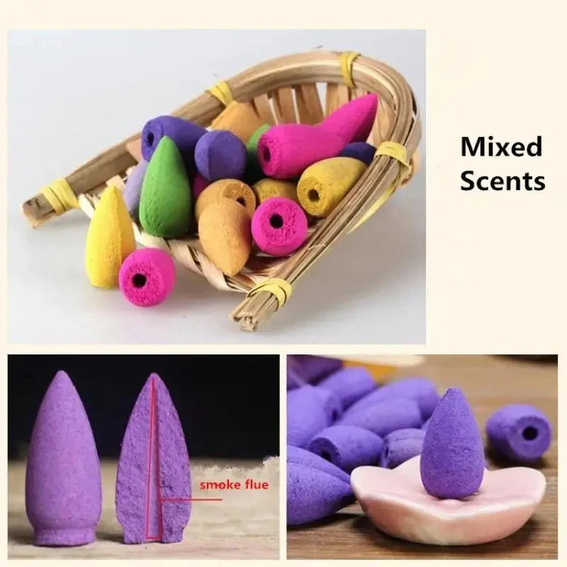 Rynx | Aromatic Bliss Bundle: 20pcs Mix Natural Backflow Incense Cones - Rose, Jasmine, Lavender, Sandalwood Fusion