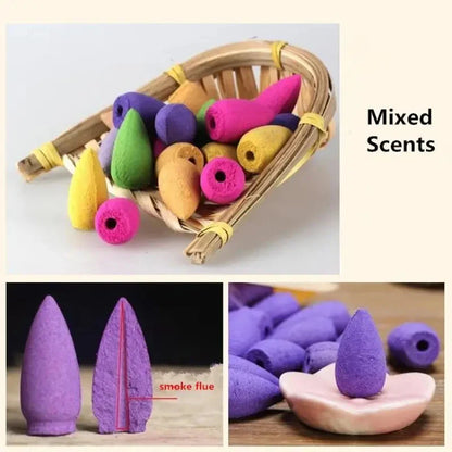 Rynx | Aromatic Bliss Bundle: 20pcs Mix Natural Backflow Incense Cones - Rose, Jasmine, Lavender, Sandalwood Fusion