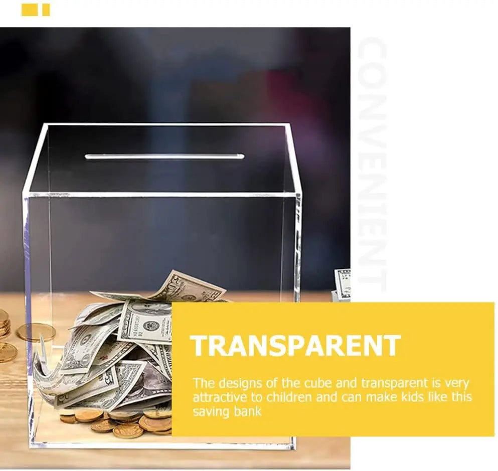 Rynx | 2023 Upgraded Piggy Bank for Adults - Clear Acrylic Money Saving Bank, Break to Open, Designed for Saving Only