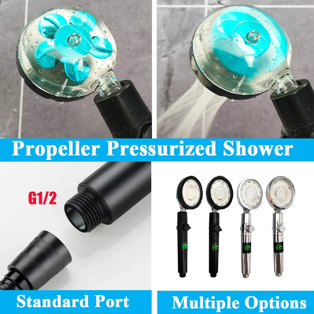 Rynx | LED Digital Temperature Display Shower Head | Black with Colorful Fan & Temperature Control | High Pressure Rainfall Bathroom Showerhead