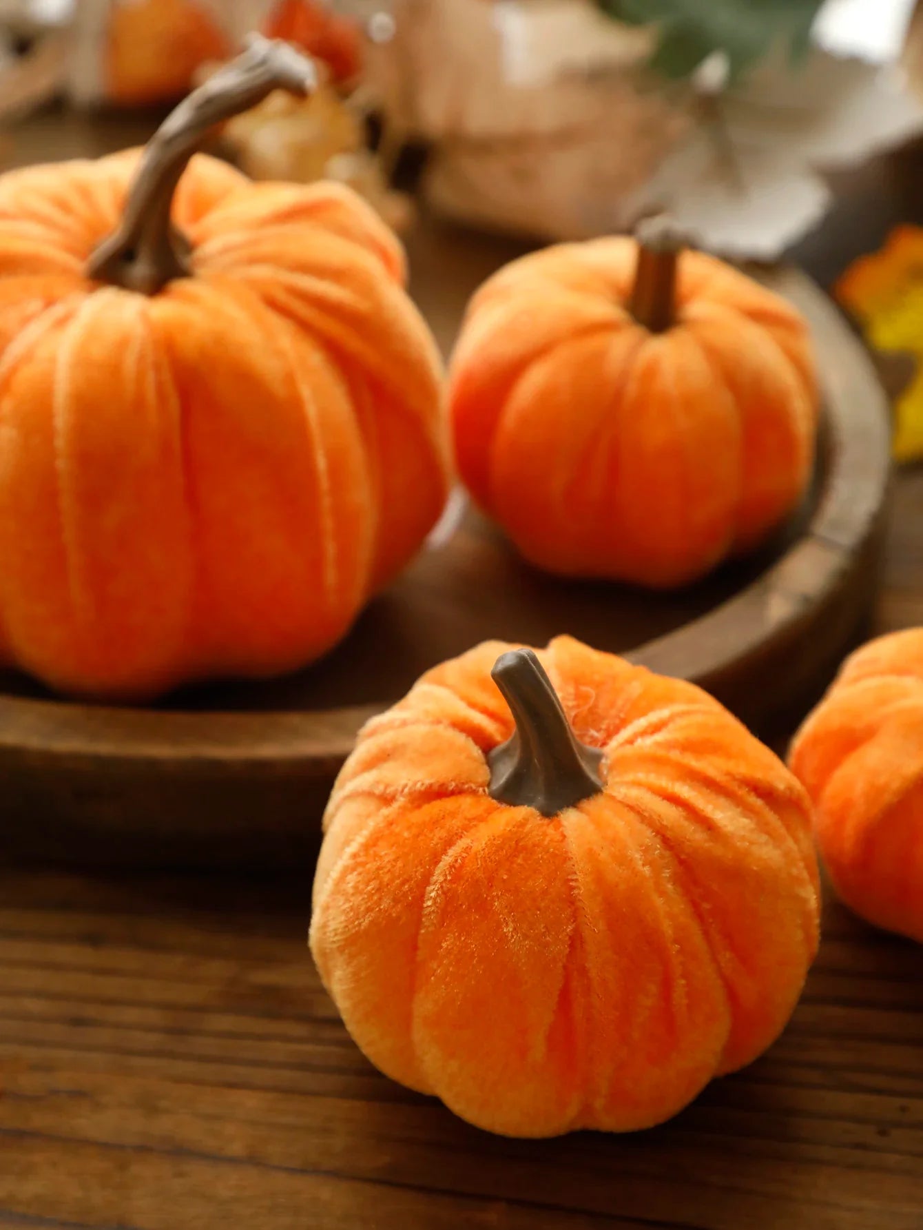 Rynx | Velvet artificial pumpkins decor red pumpkin decor for autumn Halloween Thanksgiving autumn harvest and home decorations gift