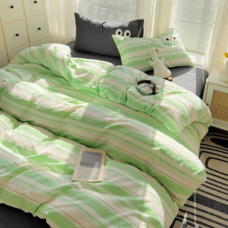 Rynx | Striped Bedding Comfort Set with Pillowcase Bed Sheet Twin Size Full Size Bedding Duvet Set Queen/King Double Twin Bed